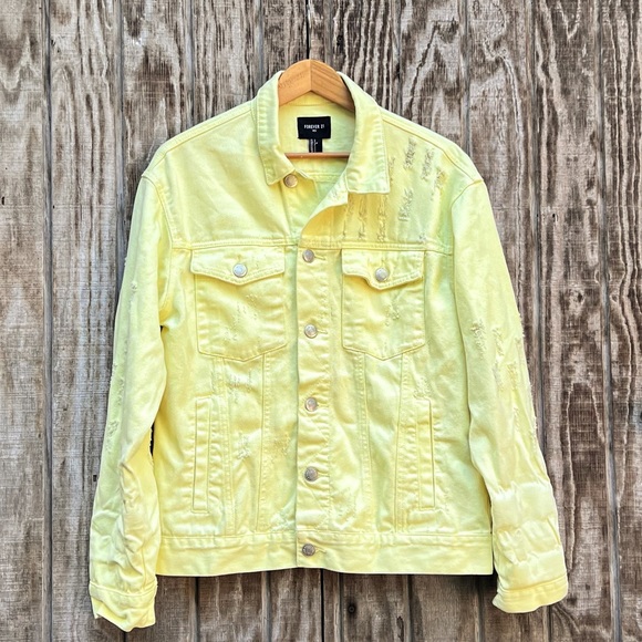 Forever 21 Other - Forever 21 Acid Yellow Low Distressed Denim Jean Jacket